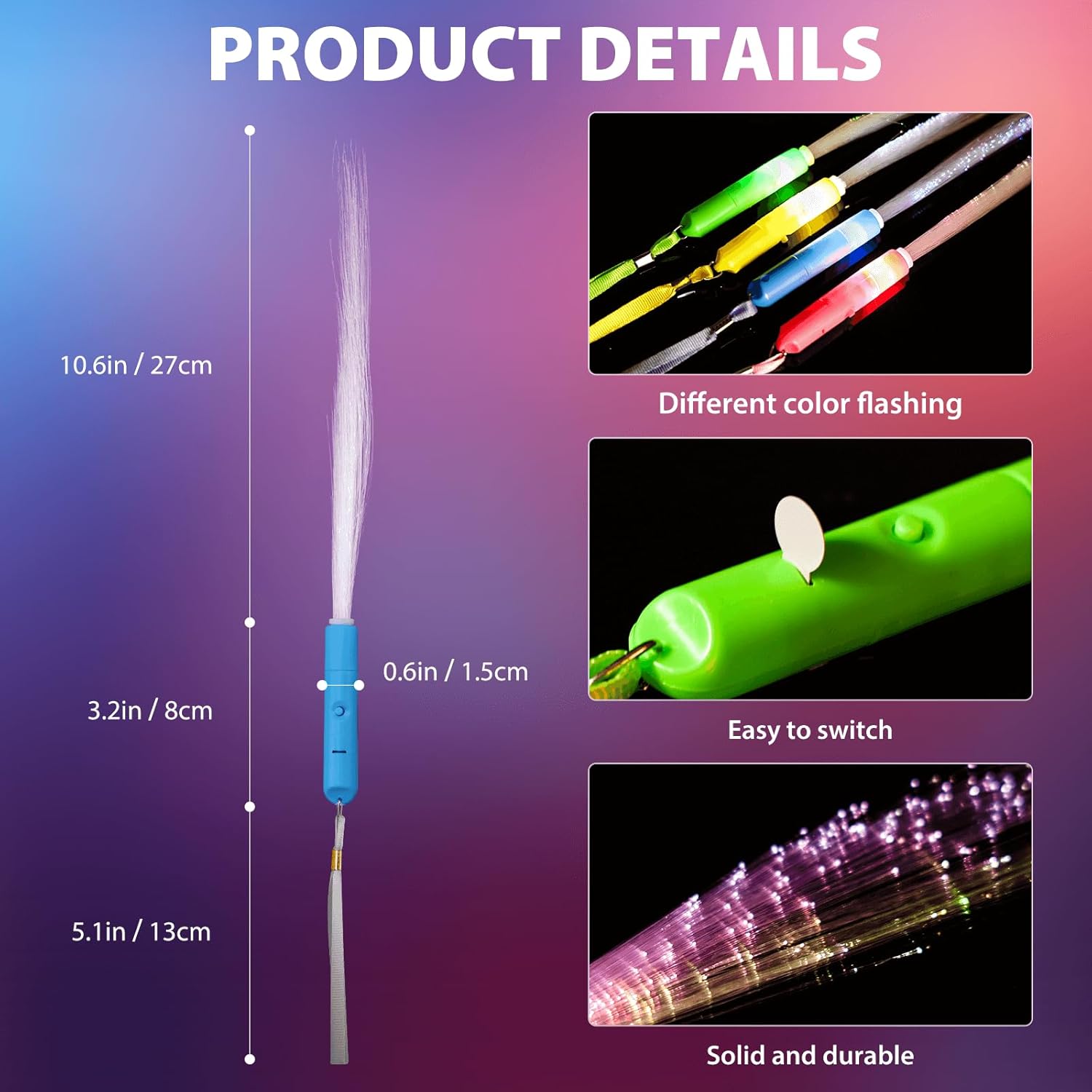28 Pcs Sparkler Firework Sticks LED Flashing Wands, Glow in The Dark Party Supply Bulk, Glow Fiber Optic Flame Light Up Toy for Adult & Kid, Hora Loca Rave Magic Decoration Wedding Birthday Easter
