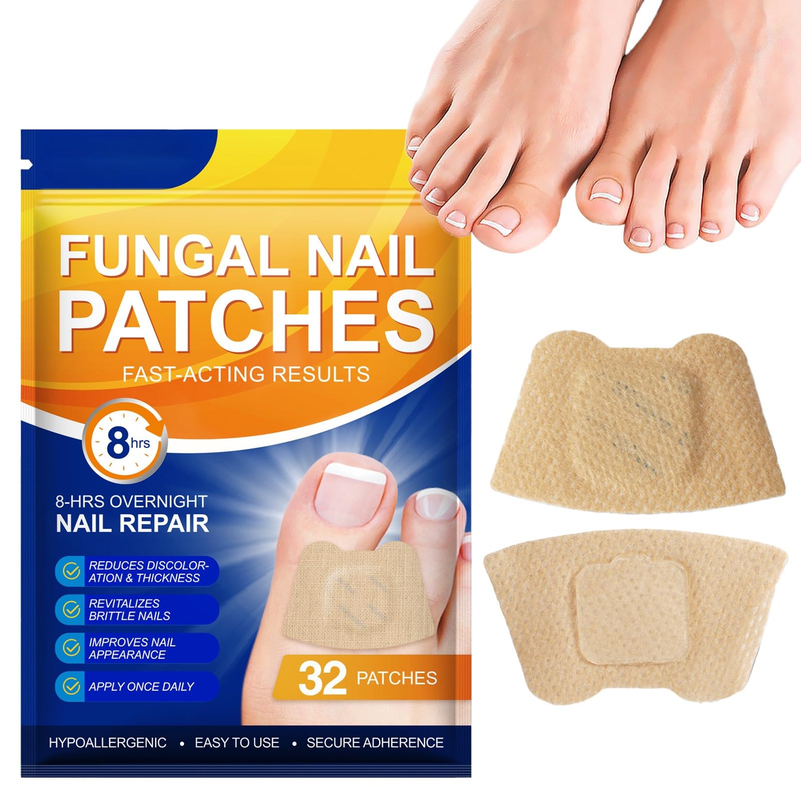 32 Pcs Fungal Nail Patches,Toenail Fungus Treatment Extra Strength - Toe Nail Fungus Treatments for Men and Women, Overnight Renewal Nail Repair Patches