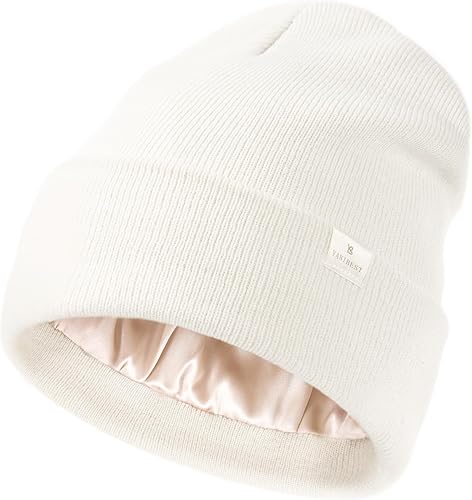 YANIBEST Gorro con forro de satén para mujer, reduce el encrespamiento, sombreros de invierno para mujeres y hombres, forro de seda, suave, holgado,