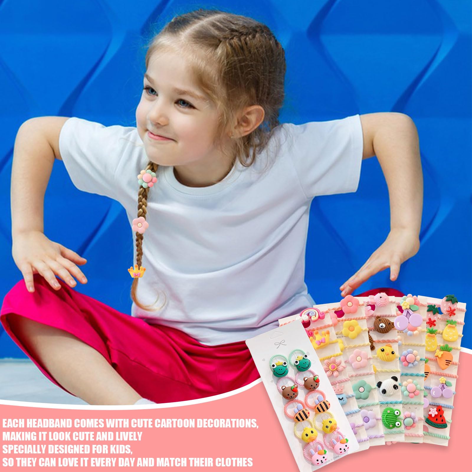 Baby Girls Hair Ties, 60 Pcs Cute Cartoon Elastic Hair Bands Ponytail Holders Animals Flower Multicolor Hair Bobbles Hair Accessories for Girls Infants Toddlers Kids Children (Multi-colored B) - Image 2