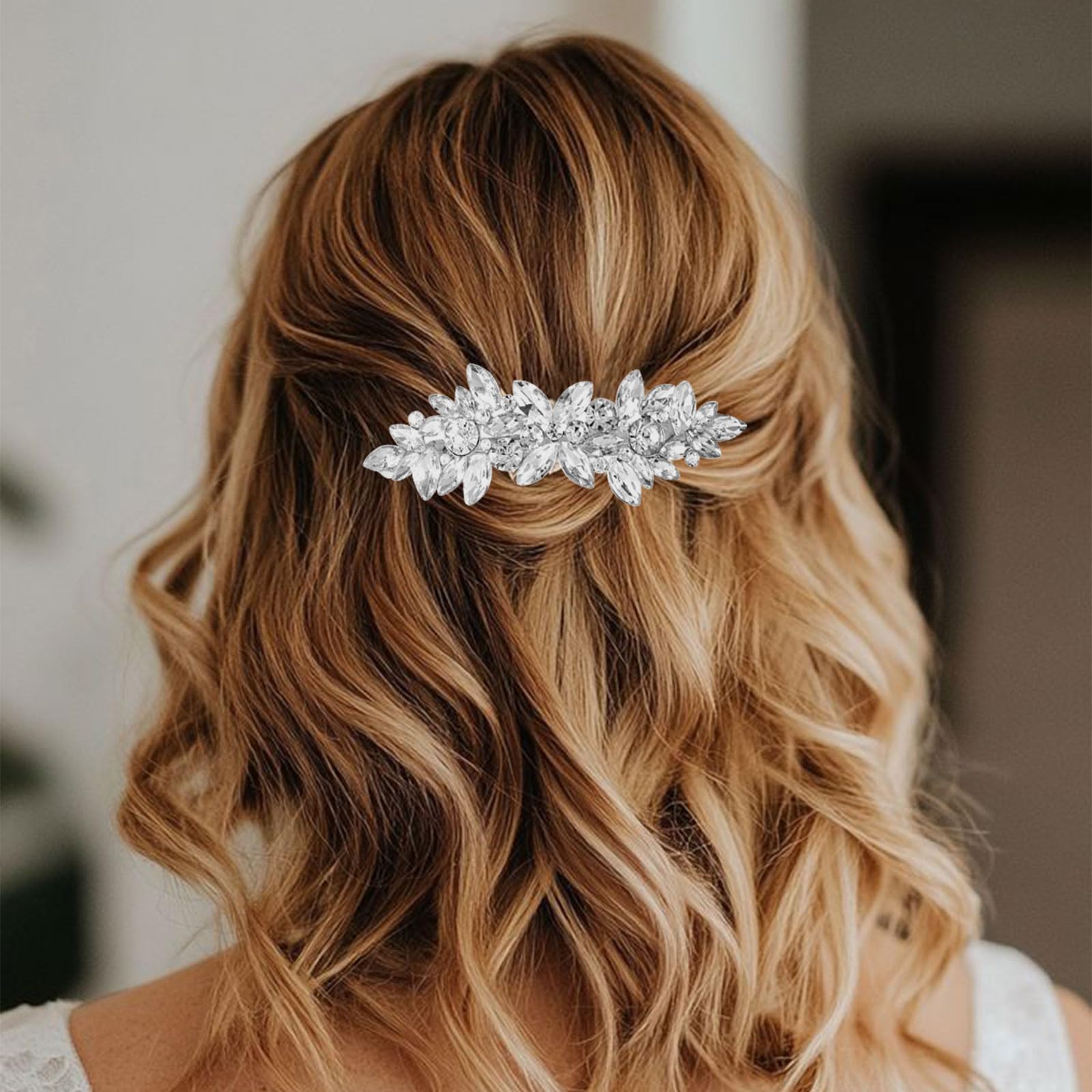 LunarCharm Mollette per Capelli Argentati da Sposa, Fermagli Floreali con Cristalli Scintillanti, Accessori Eleganti per Matrimoni, Spose e Capelli Lunghi