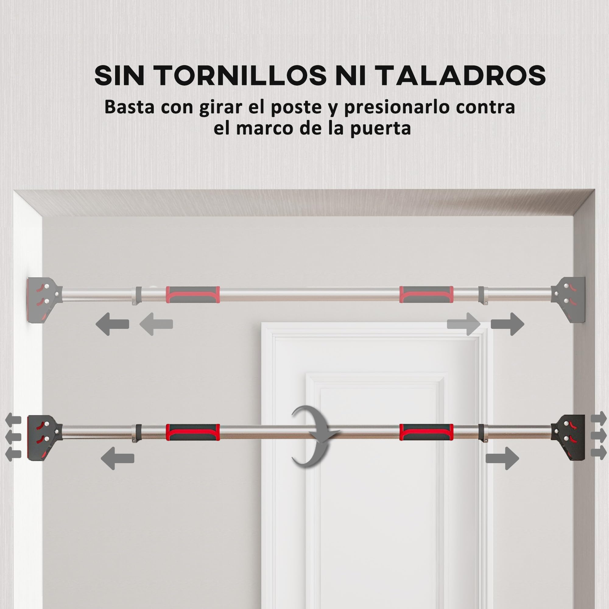 SPORTNOW Barra de Dominadas para Puerta Barra para Hacer Dominadas Ajustable de 95 cm a 123 cm Carga 200 kg para Ejercicio y Entrenamiento en Casa Gimnasio Negro y Rojo