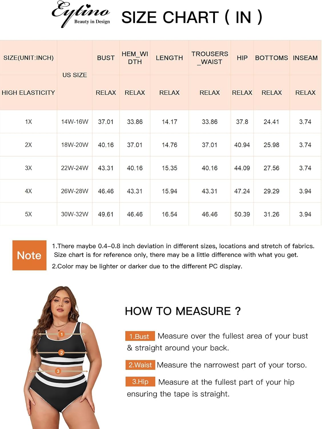 Eytino Womens Plus Size Bikini Sets High Waisted Scoop Neck Bahting Suits Two Piece Color Block Swimsuits(1X-5X) - Image 6