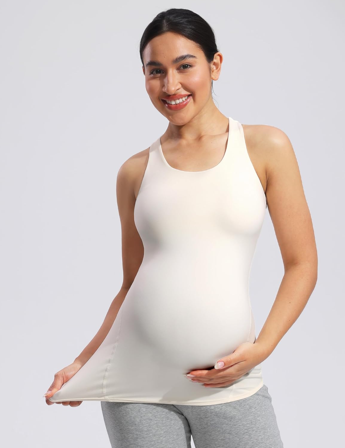 POSHDIVAH Women's Maternity Tank Tops with Built in Bra Padded Sleeveless Pregnancy Yoga Tee Workout Shirt Clothes - Image 2