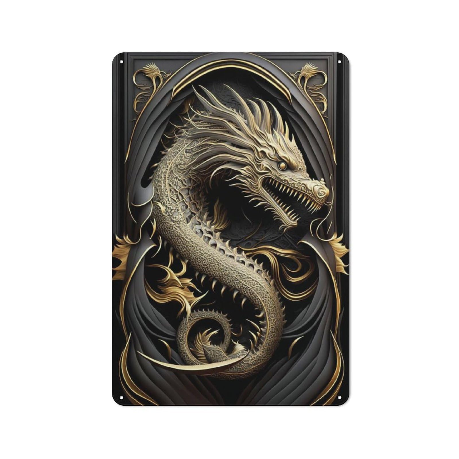 Vintage Metal Sign with Dragon Lord Art Deco Design 30x20cm, Retro Room Wall Plaque for Home, Shop, Pub Or Studio Wall