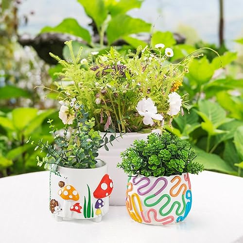 Miniatura 8 de COTYNI Bonita maceta de arco iris con orificio de drenaje, macetas pequeñas de 4.2 pulgadas para plantas de interior y exterior, maceta única para