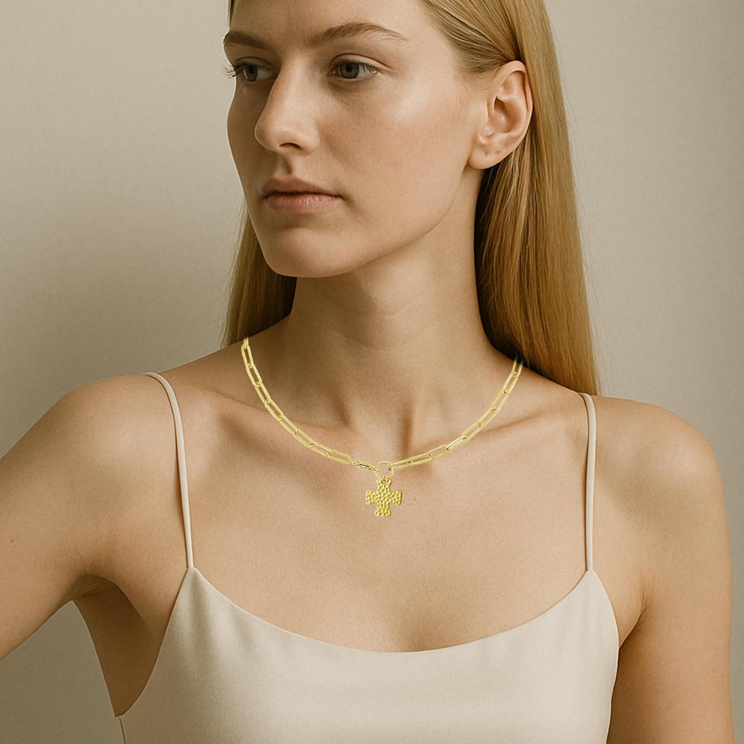 Chunky Cross Necklace for Women Trendy 14K Gold Plated Statement Cross Pendant Necklace Vintage Paperclip Snake Choker Chain Non Tarnish Necklace Jewelry - Image 5