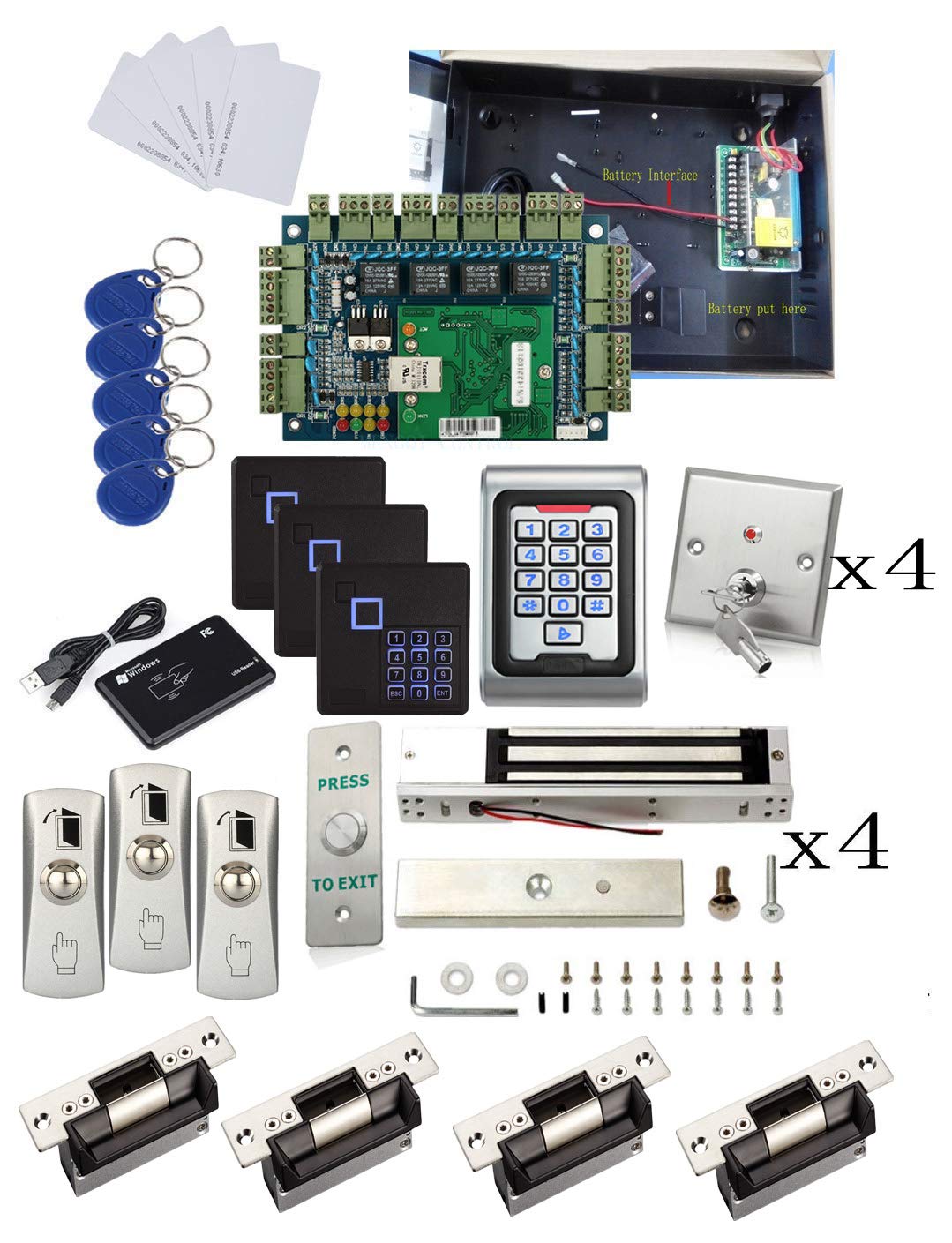 Buy 4 Doors Access Control Systems Kit with Metal 110V Power Box(can