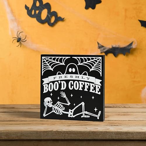 Miniatura 6 de Cartel de madera con texto en inglés "Smile Halloween", libros falsos de calavera, decoración de mesa auxiliar Boo para escritorio, estantería, bar,