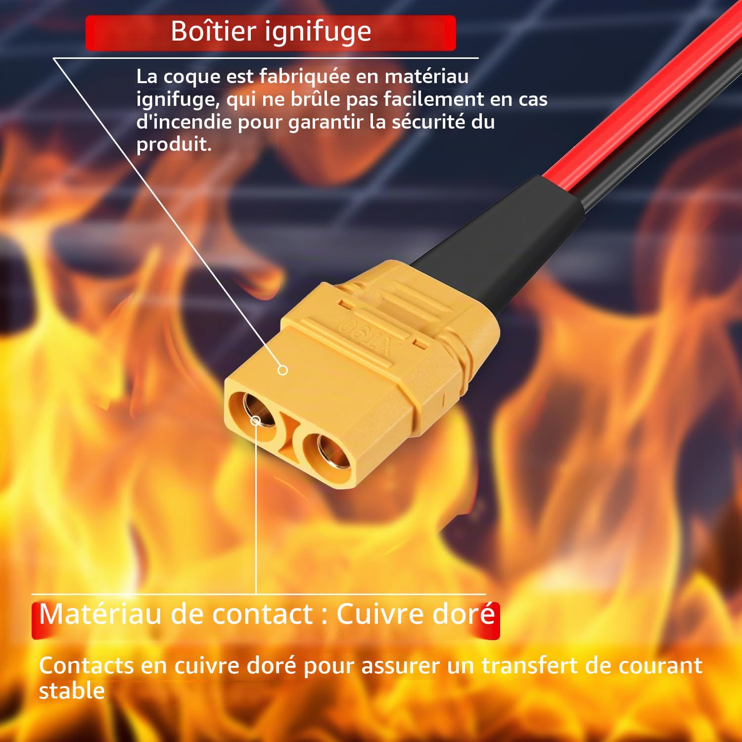 ELFCULB Câble Solaire XT90, 10AWG XT90 Femelle vers Panneau Solaire, Câble de Connecteur Pour Station d'alimentation Portable Panneau Solaire(1.8M)
