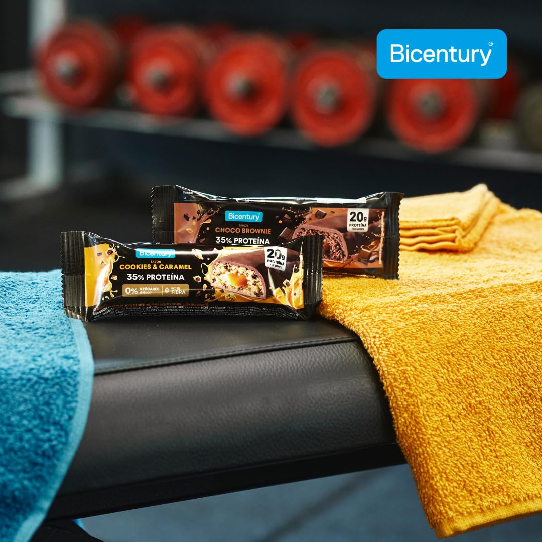 Bicentury Barritas Proteicas Choco Brownie 20g Proteína | Pack 12 Barritas | Sin Azúcares Añadidos | Alto en Fibra | Snack Fitness Rico en Proteínas