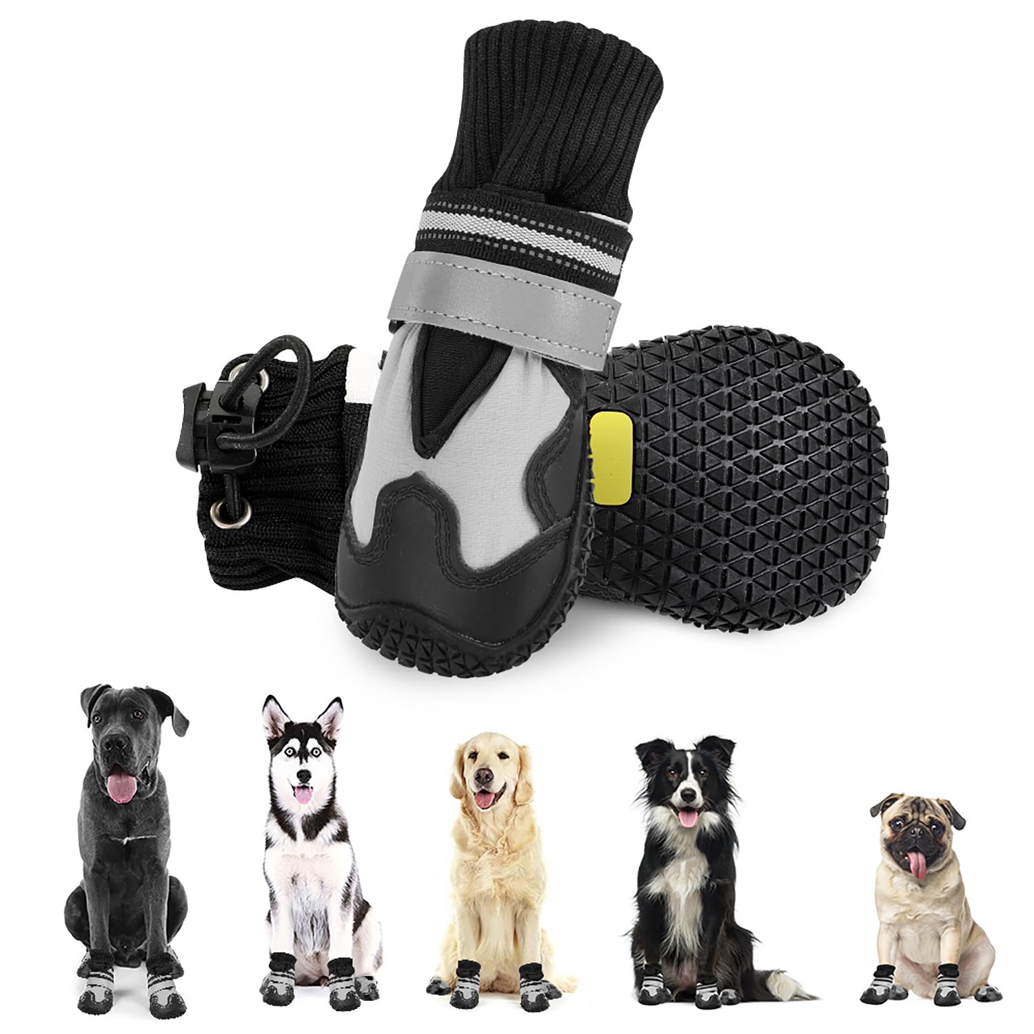 SlowTon 2PCS Dog Boots for Injured Paws Waterproof - Warm Fleece Lined Dog Paw Protector for Winter Snowy Day Non-Slip Dog Shoes with Reflective Straps Outdoor Walking Boots Small Medium Large Dogs