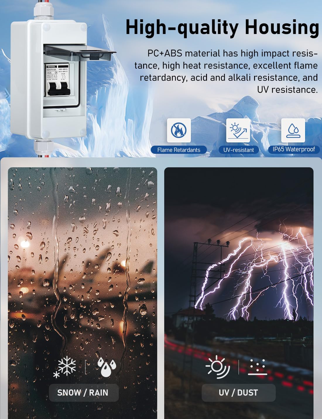 DIHOOL Solar Panel Disconnect Switch with IP65 Din Box, 30 Amp Dual Pole 12V-400V, Non Polarized AC DC Miniature Circuit Breaker, PV Array Shut Off Isolator — Amazon image 3