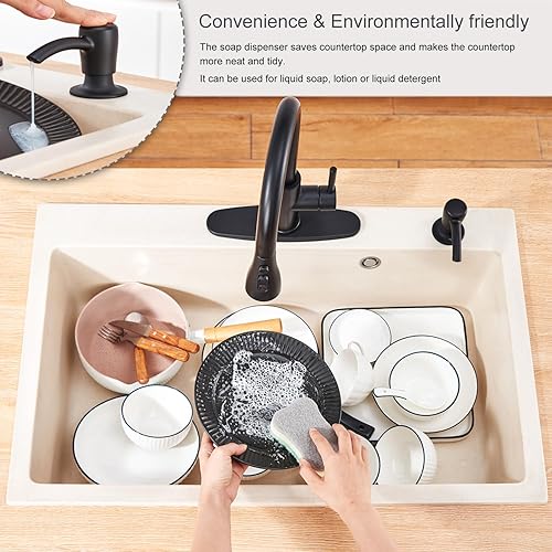 Vista 16 de GAGALIFE Kitchen Sink Soap Dispenser with 17 OZ Large Bottle - Sink Soap Dispenser for Kitchen Sink, Refill from The Top (Brushed Nickel)