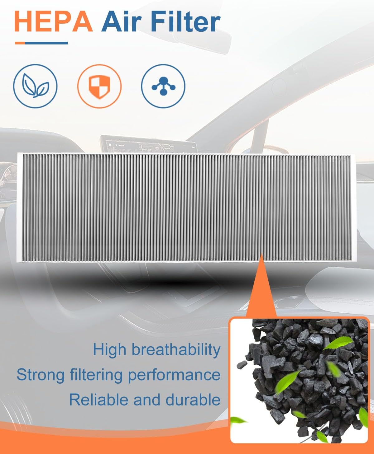 Cabin Air Filter Compatible With Tesla Model X 2016 2017 2018 2019 2020 2021 Replace 1045566-00-H 1045566-00-G, with Activated Charcoal