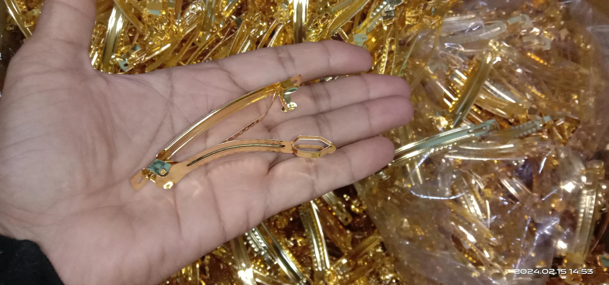 Delicate Golden 1Cm Wide 8 Cm Long Khatka 3 Part Flat Metal Goden Barrette Back Ball Pin For Raw Marital For Making Bow Hair Clips Acceserios Base Centre Clip 25 Pieces-image-6