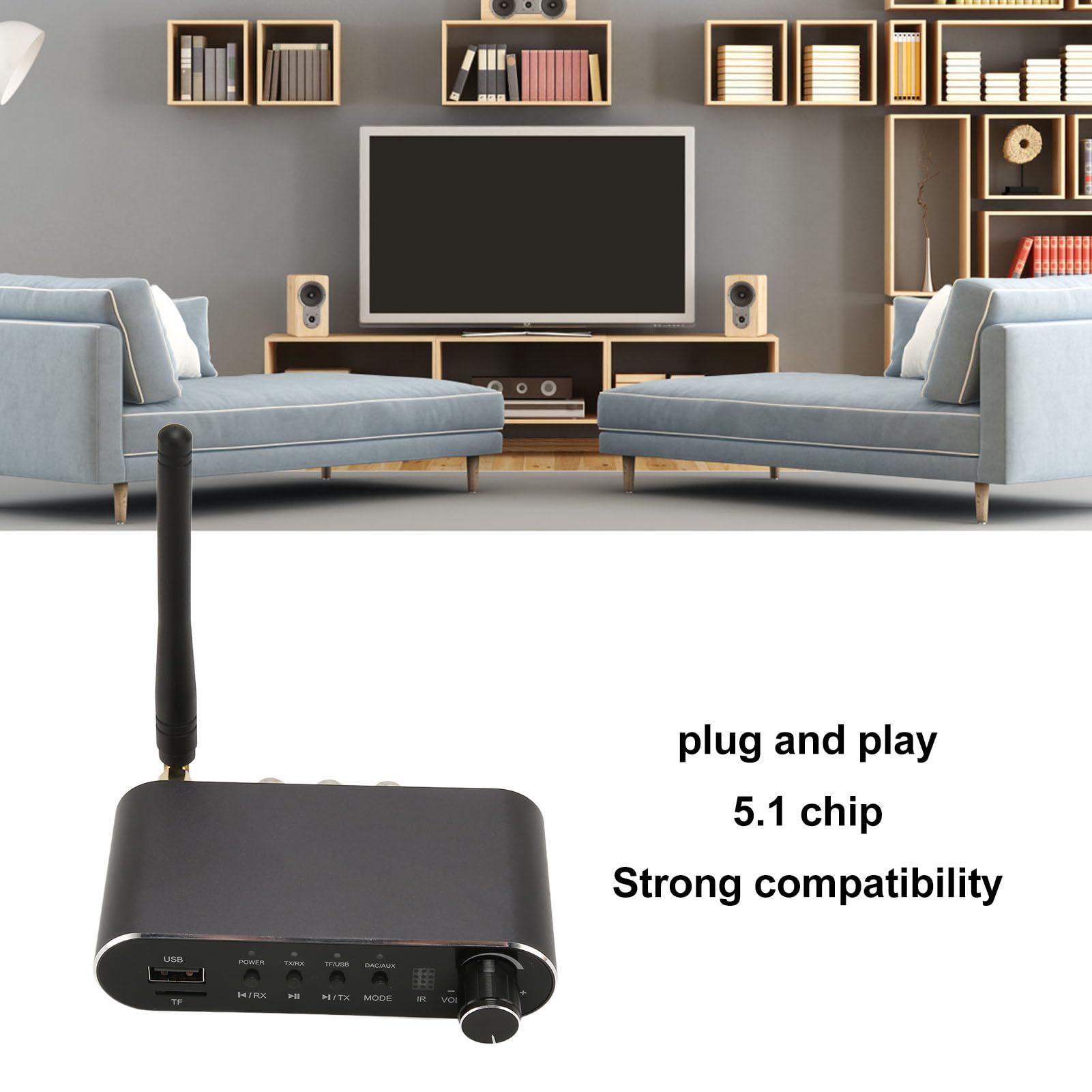 Bluetooth 5.1 Sender Empfänger, Kabelloser Audio Adapter Sender Empfänger, Glasfaser Koaxial HiFi Audio Adapter für Fernseher, Computer, Heim Stereoanlage, Kopfhörer