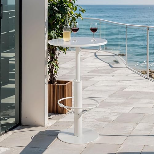 Miniatura 12 de LOKKHAN Mesa de bar industrial rústica de 42 pulgadas de alto, 19.68 pulgadas de diámetro, barra de metal redonda de madera, altura ajustable, mesa