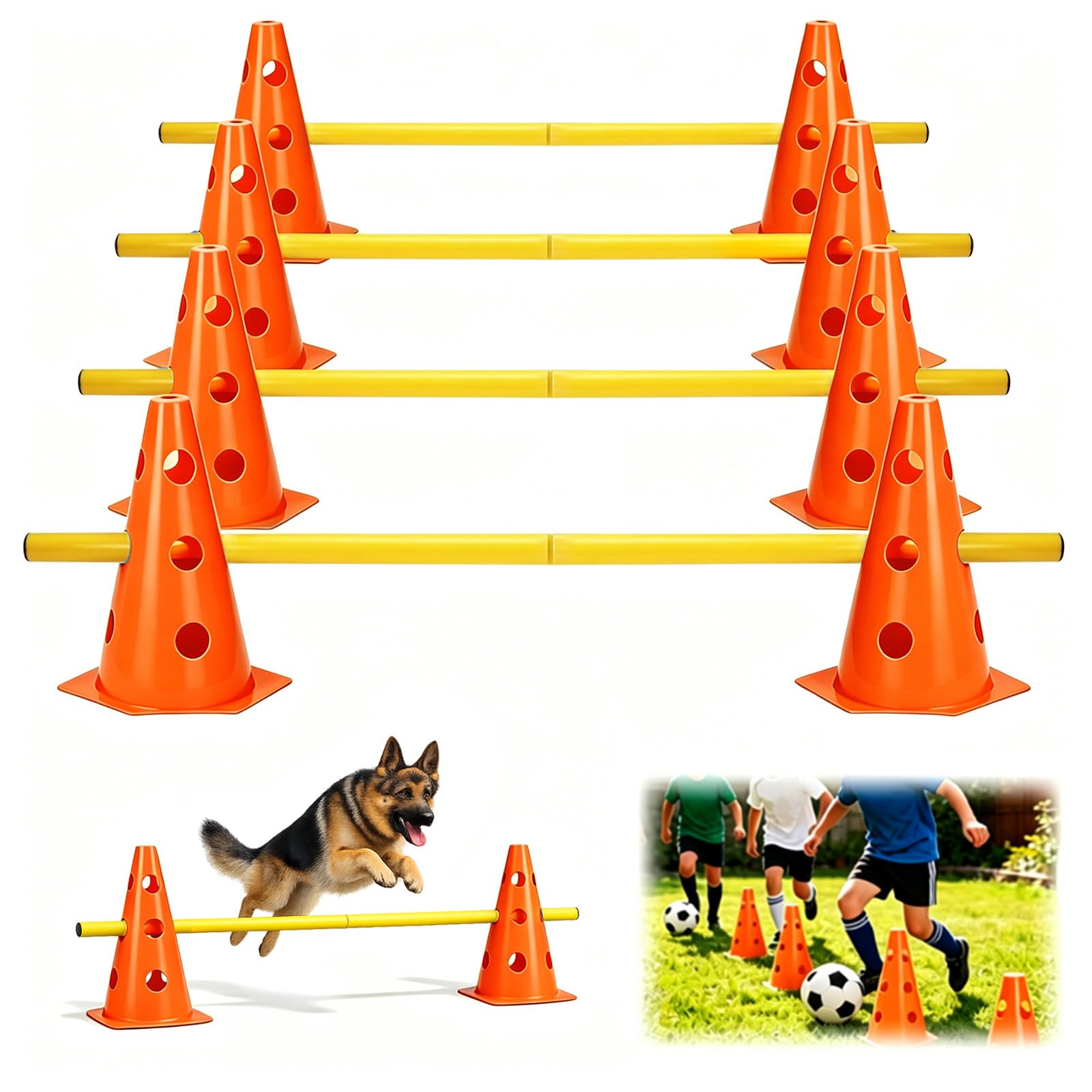 MeYuxg Agility zestaw dla psów – Cavaletti zestaw płotków wtykowych dla małych psów i dzieci, regulowane płotki treningowe, 10 krótkich drążków (do łączenia z 5 przeszkodami), partor dla psów ze