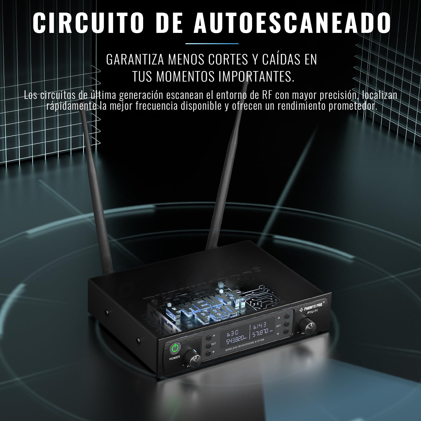 Phenyx Pro Sistema de Micrófono Inalámbrico UHF Dual Auto Scan PTU-71-2B | 2 bodypacks, 2 x 100 frecuencias, Alcance 328 ft, Voz manos libres, Voz en vivo, Servicios religiosos, Set para DJ