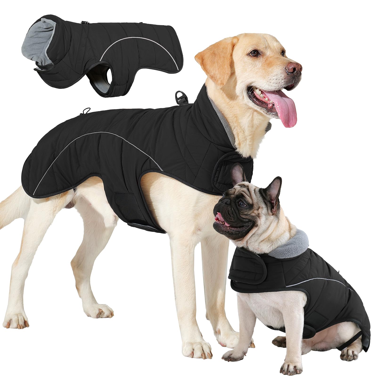 Manteau d'hiver imperméable et résistant à la neige pour chien | Veste d'hiver pour chien - Sans manches - En coton - Avec bandes réfléchissantes