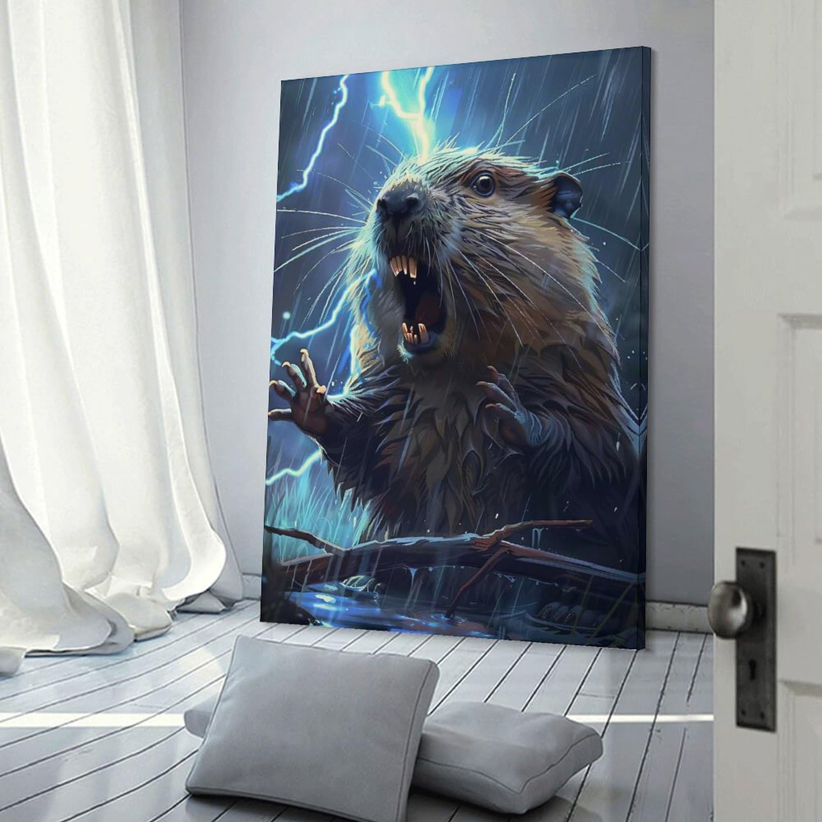 Junmoney Beaver Lightning Home Decor Wall Art 20x30inch(50x75cm), for Art Walls, Layered Displays Or Homes, A Versatile Canvas Print for Layering