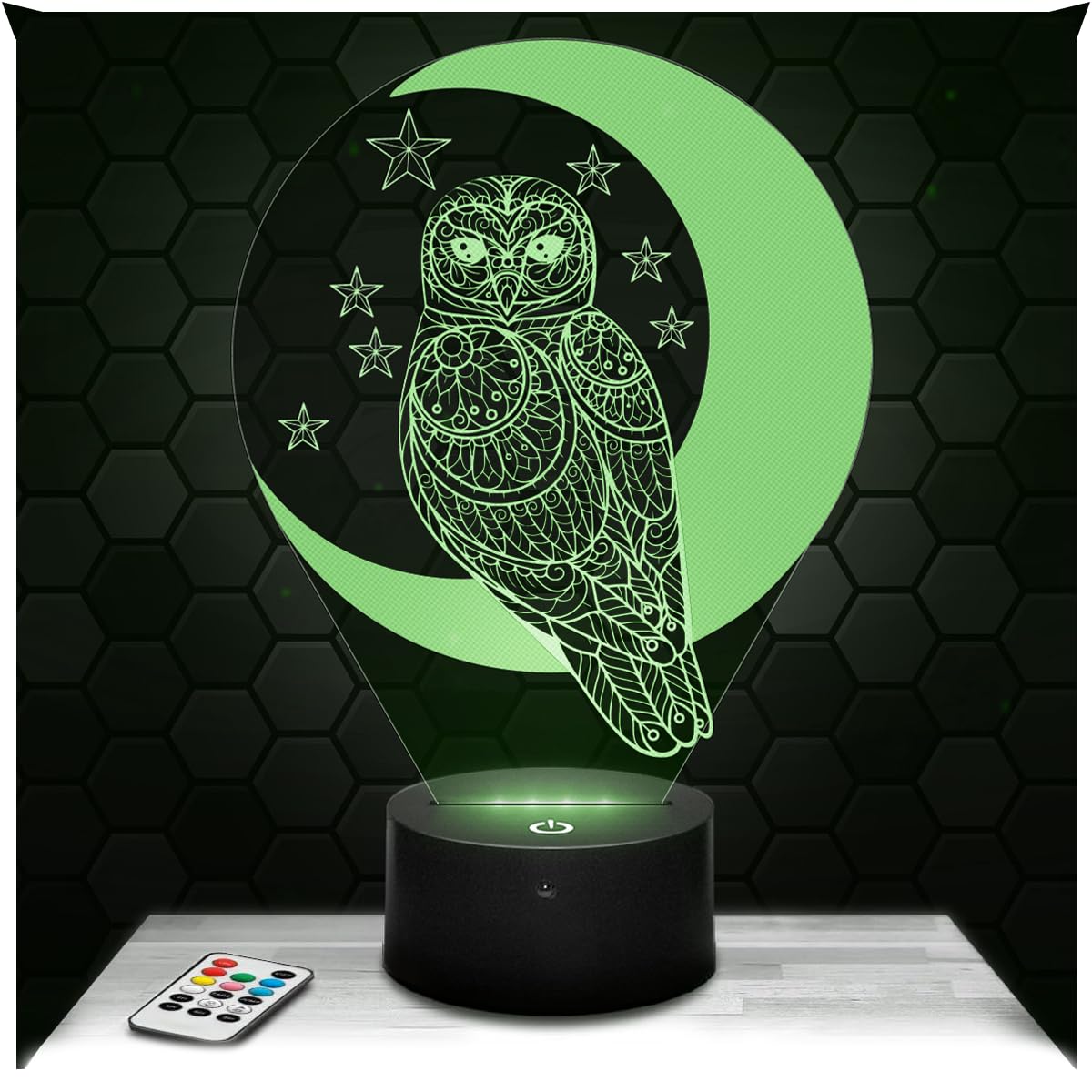 Lampephoto.fr - Owl Mandala 3D Lamp Decoration Animal Bird Moon, Gift idea for Men and Women, Owl Mandala Object, Night Light, Bedroom Decoration, Original Christmas, Gift idea for Men and Women TOP