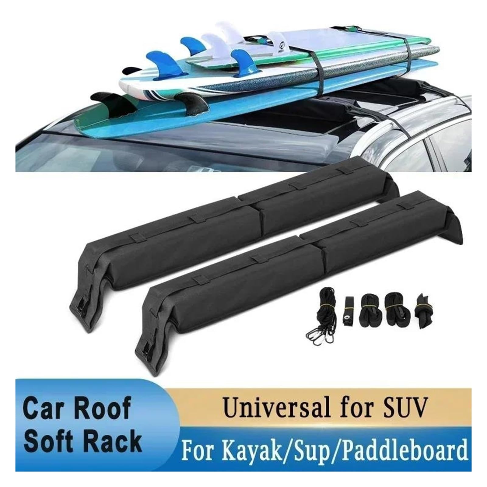 THURSO SURF Universele auto-zachte dakdrager voor kajak, ski, snowboard, SUP-paddleboardaccessoires - veelzijdige en veilige transportoplossing met draagbare opbergtas