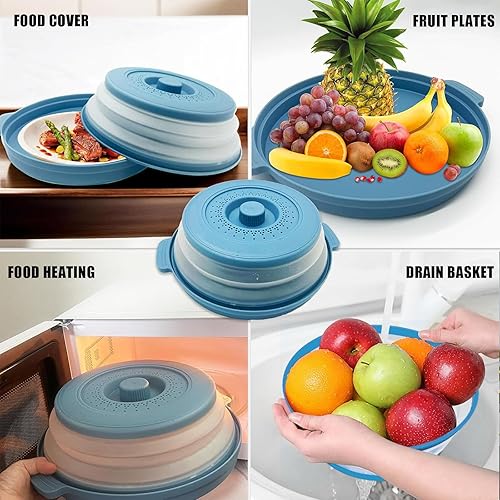 Miniatura 3 de Protector de salpicaduras de silicona plegable con bandeja -Alfombrilla de microondas y cubierta de alimentos se puede utilizar como una cesta de