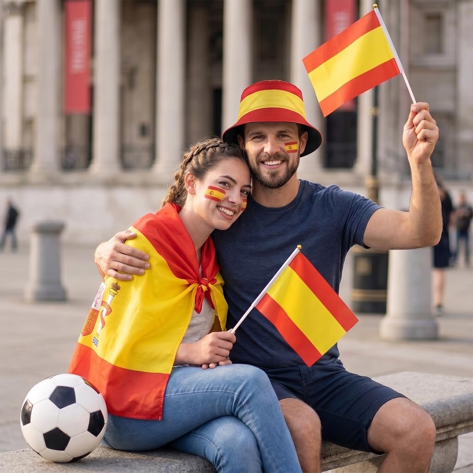 Banderas de Mano España 14x21 cm 10 Unidades Poliéster con Palo para Fútbol y Eventos