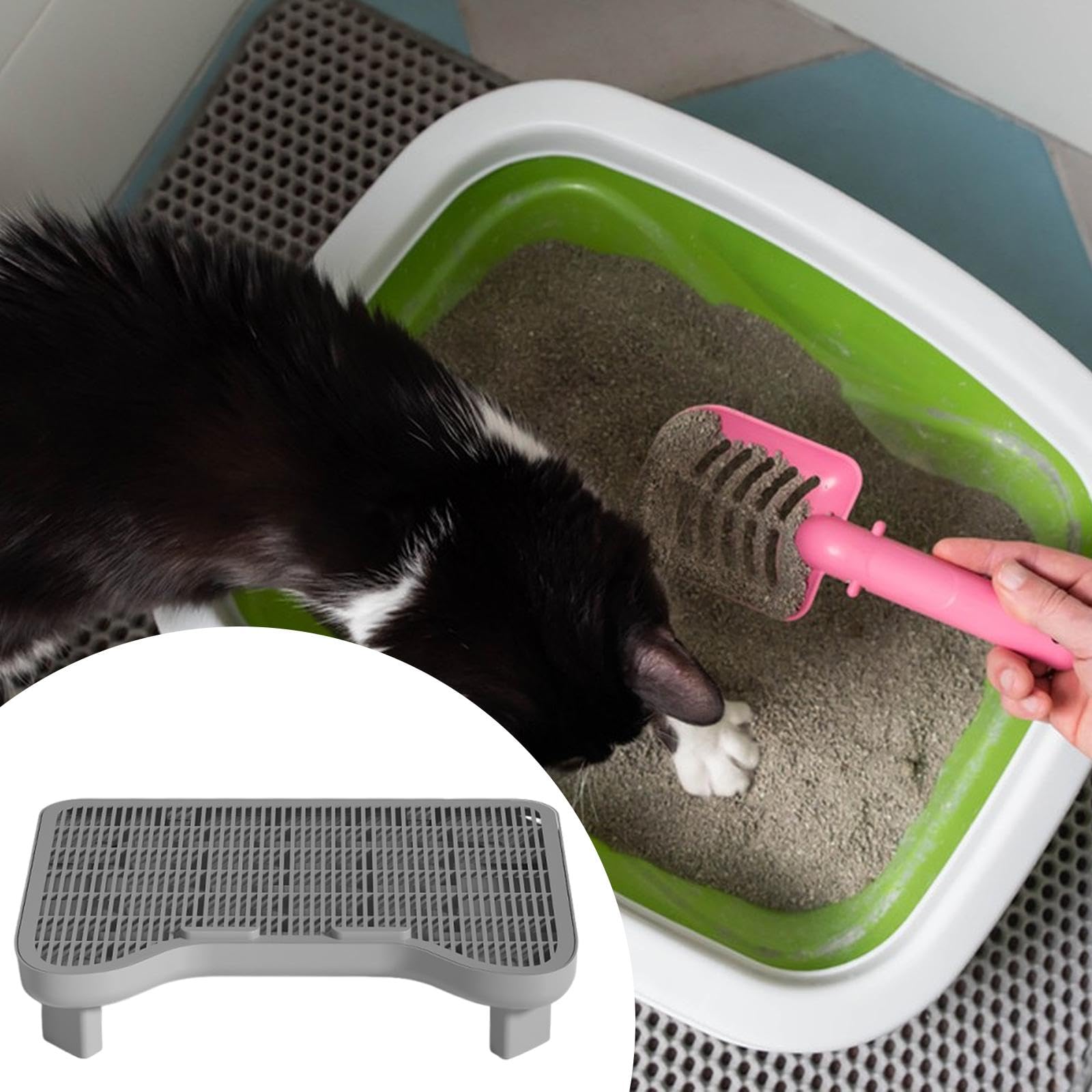 Katzenstreu Matte Katzenstreu Auffangmatte Fußmatte Trittschutz Abnehmbar Langlebiges PP Material für Katzenbesitzer Tierbedarf Innenbereich Katzenfre, Grau