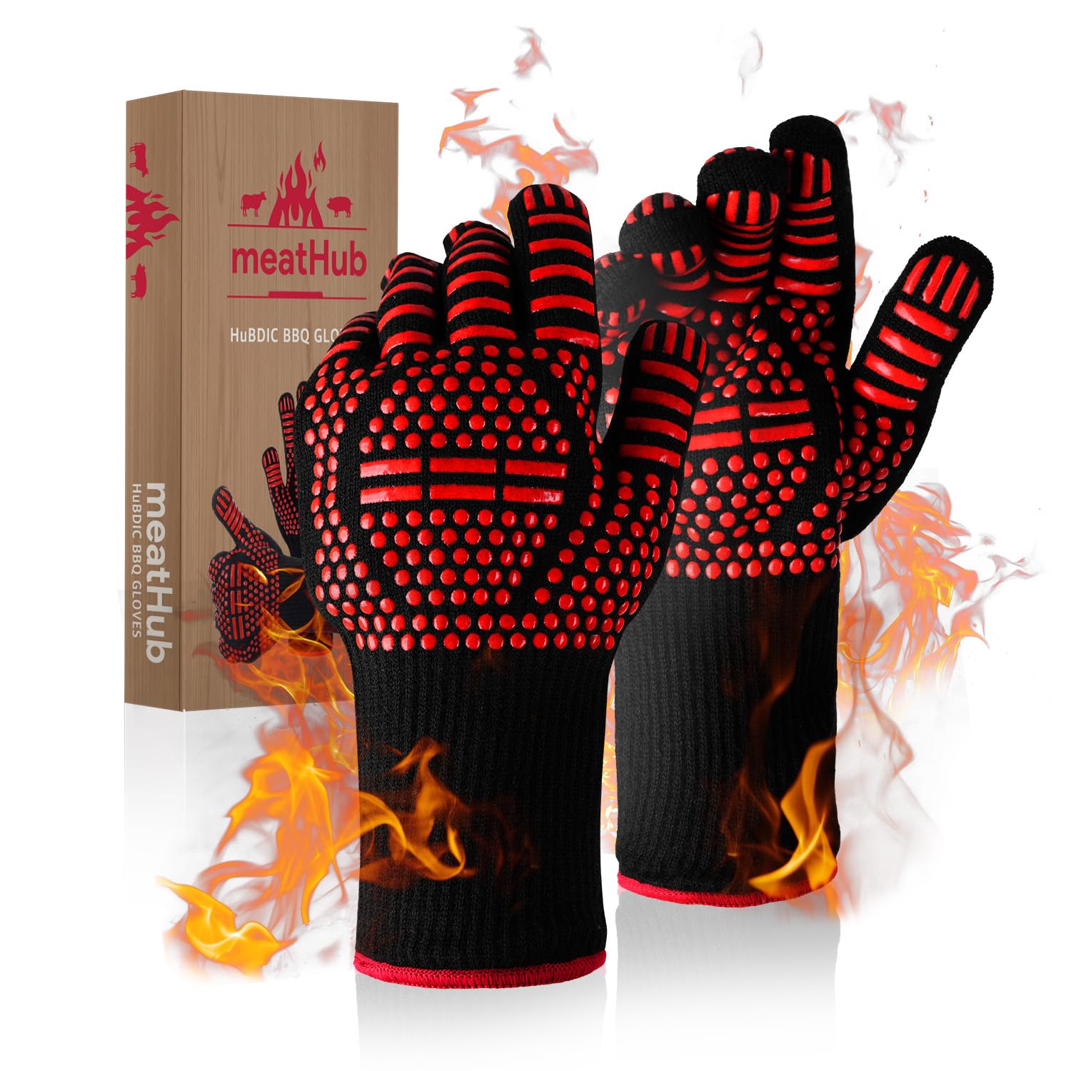 HubiCare Grill Gloves Heat Resistant Fire Resistant Oven Gloves, 1472°F/800°C Heat Resistant Oven Gloves