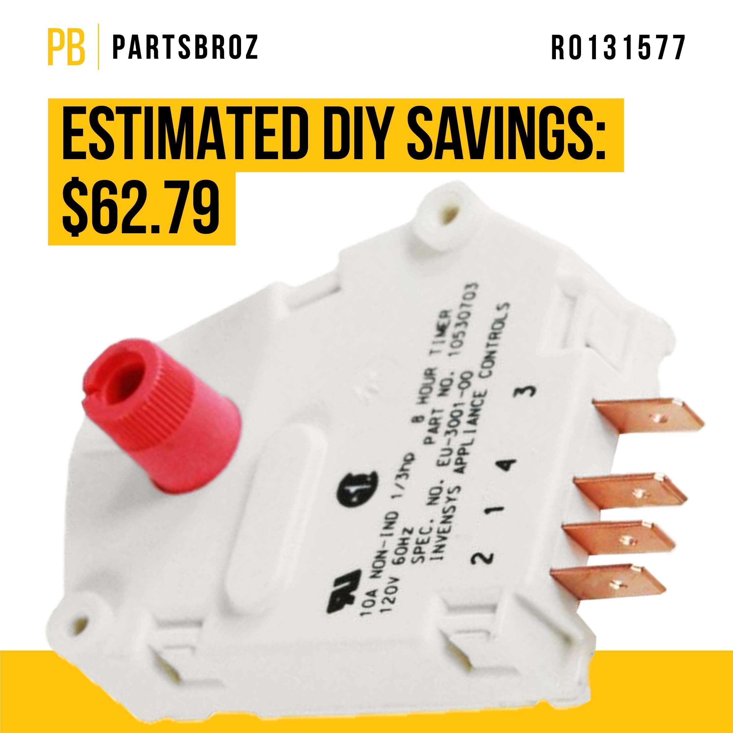 PartsBroz R0131577 Defrost Timer Kit - Replacement For Whirlpool, Amana, Kenmore, KitchenAid Refrigerators
