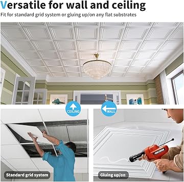 Art3d PVC Ceiling Tiles, 3D Plastic Sheet in White, 2 x 2 ft, 24-Pack
