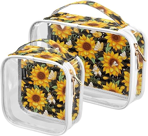 Miniatura 1 de Bee Sunflower Clear Toiletry Bag for Traveling,2 Pack Makeup Cosmetic Bag with Zipper,Travel Bag for Toiletries,Travel Essentials 21215225