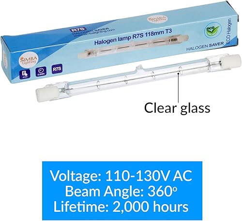 Miniatura 5 de Simba Lighting Bombilla halógena R7S de 4.646 in T3 300 W regulable 4000lm (paquete de 5) Tipo J Lineal de doble extremo Ángulo de haz de 360 120V