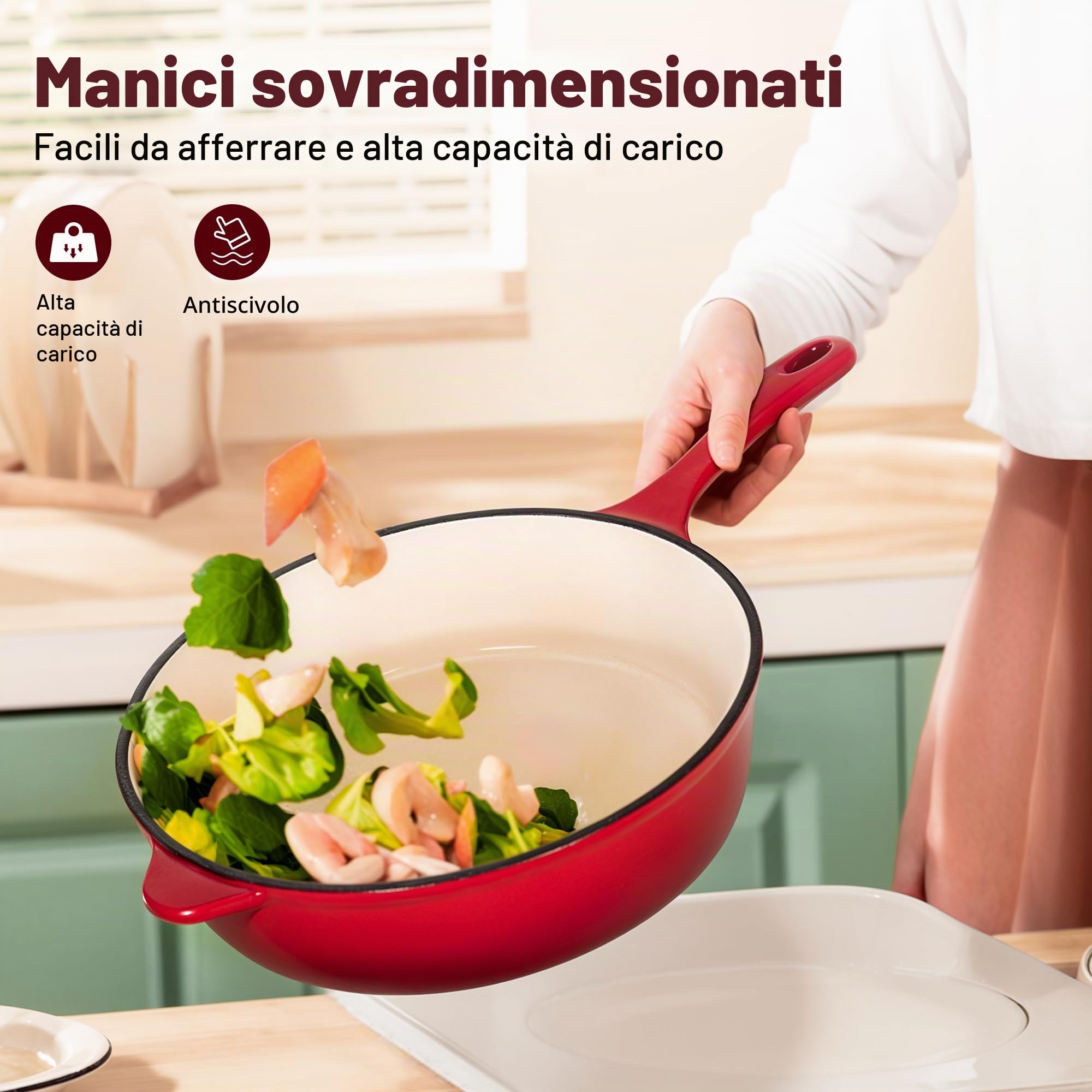 Kitchen Academy - Set di 7 pentole in ghisa con forno olandese, utensili da cucina in ghisa smaltata, padella per salsa, padella, 3 coperchi, set di pentole e padelle olandesi