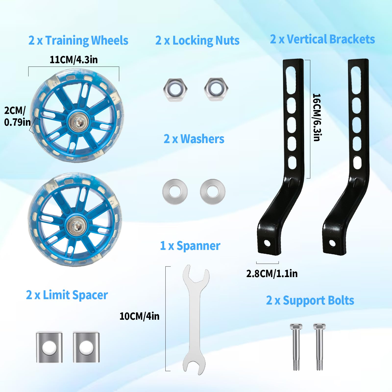 1 Paia Rotelle Universali per Bicicletta da Bambino, Ruote Ausiliarie per La Bicicletta, Training Wheels, Allenamento per Flash, Ruote Laterali Bici Bambino per 12-20 Pollici Bicicletta (Blu）