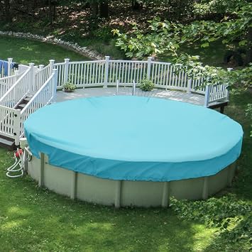 Patio Round Pool Covers for 10 Above Ground Pools, 13ft Winter Pool Safety Cover, Heavy Duty Tarp with Wire Rope Edging Winch, UV-Resistant, Turquoise Green Waterproof