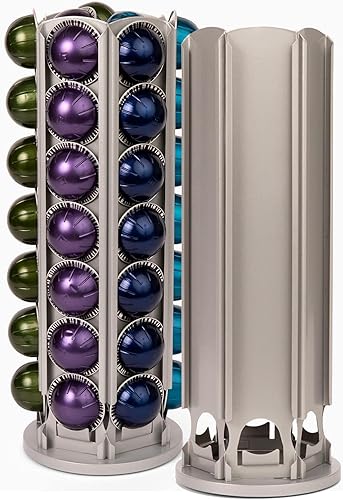 Velten Coffee Pod Carousel Holder Compatible with Nespresso Vertuo Capsules Gray Large Capacity 42 Pods Storage with 360 Rotation Central Organizer