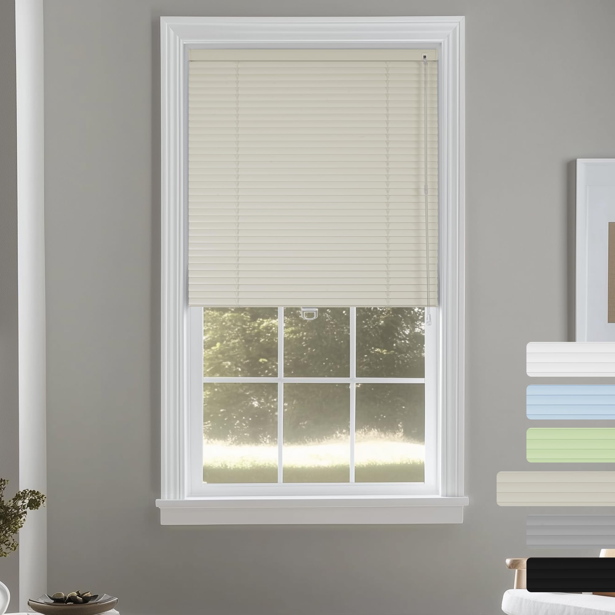 Aluminum 1" Cordless Horizontal Mini Window Blinds Metal Room Darkening Venetian Blinds & Shades for Home Office Bathroom French Door Windows Beige,51" W x 64" H