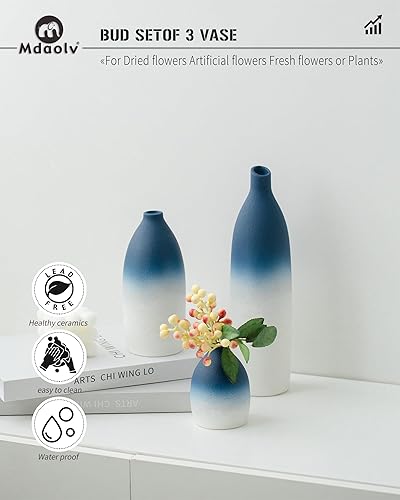 Miniatura 2 de Juego de jarrones azul y blanco para decoración costera de isla de cocina, sala de estar, mesa de oficina, chimenea, decoración de repisa y baño,