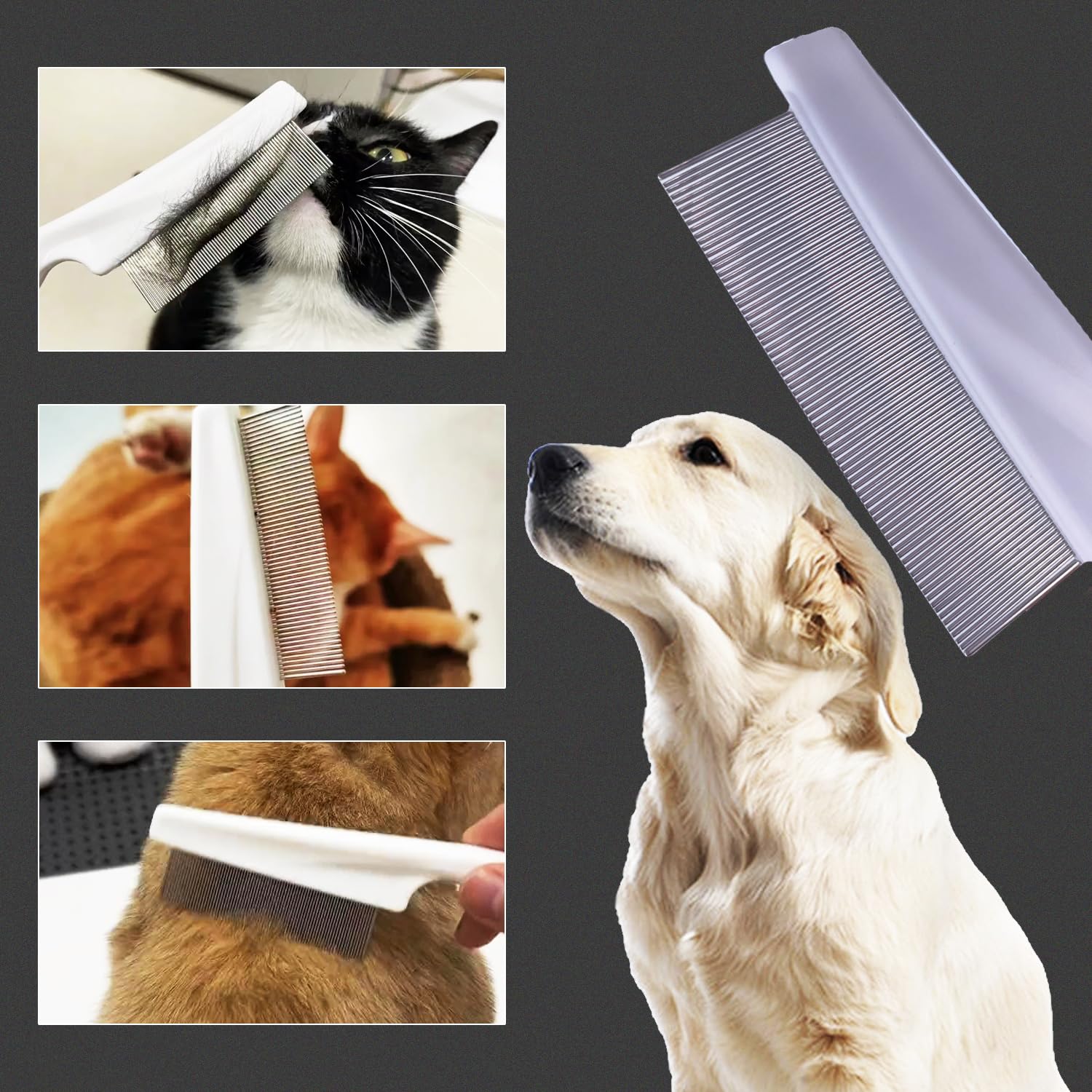 Haarpflege Kamm für Haustiere Hunde Katzen, Schonender Metallkamm mit abgerundeten Zinken zur Entfernung von Ungeziefer & lose Haare Praktischer Tierpflegekamm für tägliche Fellreinigung