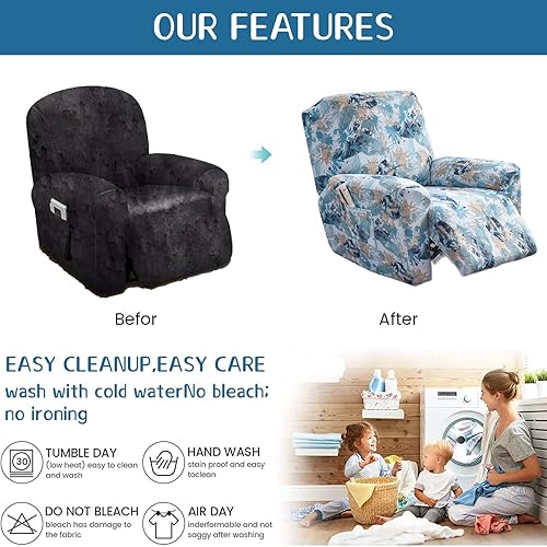 Vista 6 de Eco-Ancheng Fundas reclinables Lazyboy de 4 piezas, fundas para sofá reclinable, fundas antideslizantes para sillas reclinables, con bolsillos de 1