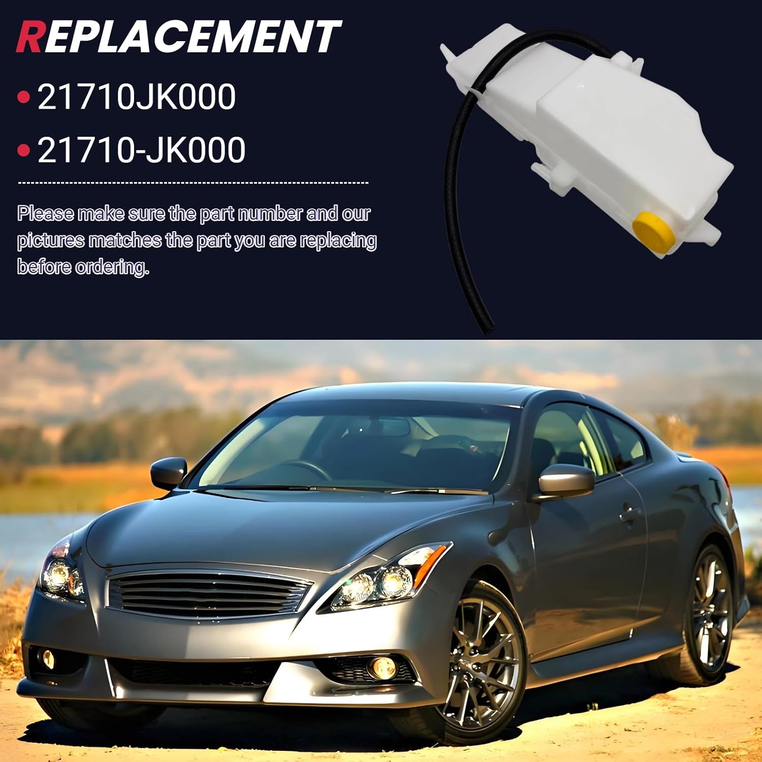 Engine Coolant Reservoir Tank Replacement for 21710JK000 21710-JK000 Fits for Nissan 370Z INFINITI Q40 Q60 G25 G35 G37 2007-2015 V6-Gas Overflow Expansion Tank Engine Recovery