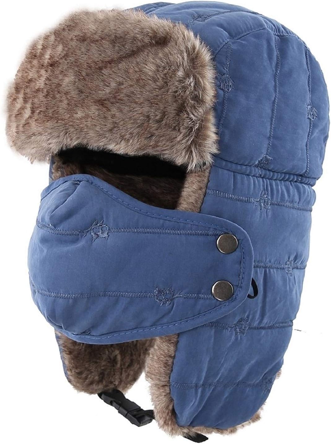 KJACR Men's Warm Chunky Trapper Hat Removable Windproof Winter Russian Hats with Mask Hat (Color : Blue, Hat Size : One Size)