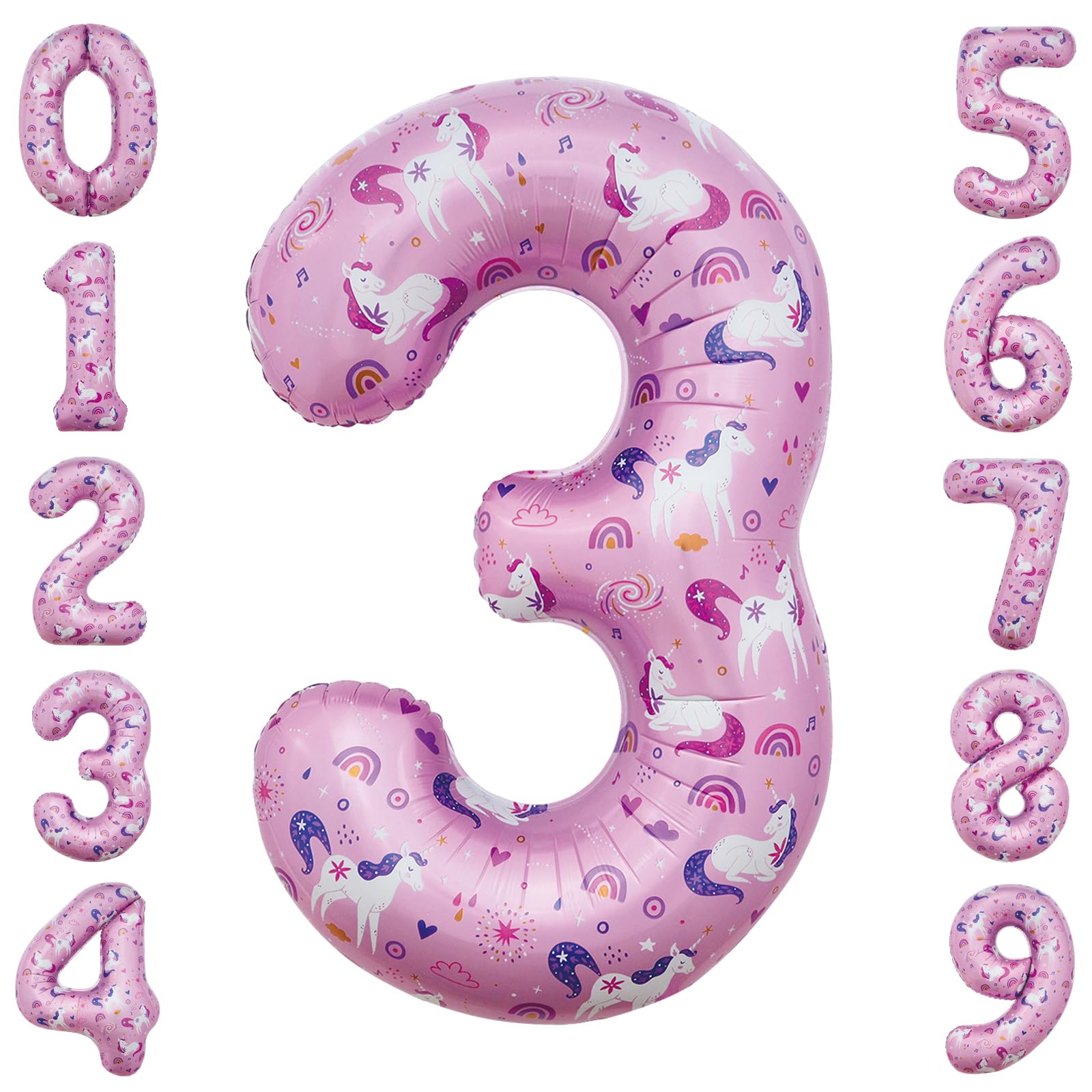 40 Inch Unicorn Number 3 Balloon 3rd Unicorn Birthday Decorations for Girls Magical Party Supplies 3