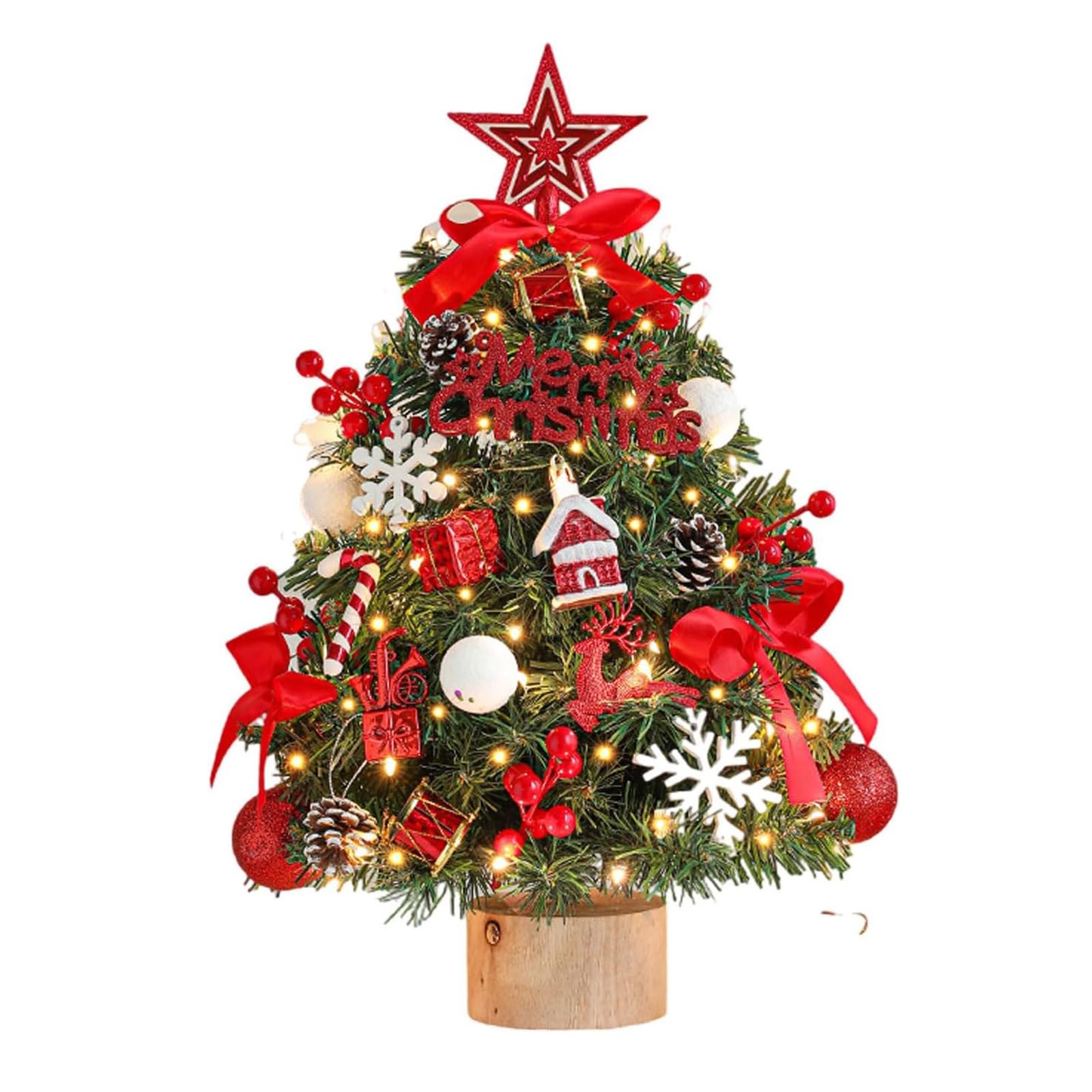 Mini albero di Natale artificiale da 45 cm/60 cm, piccoli alberi di Natale da tavolo for decorazioni fai da te for le feste natalizie Piante artificiali(Rot,60cm)