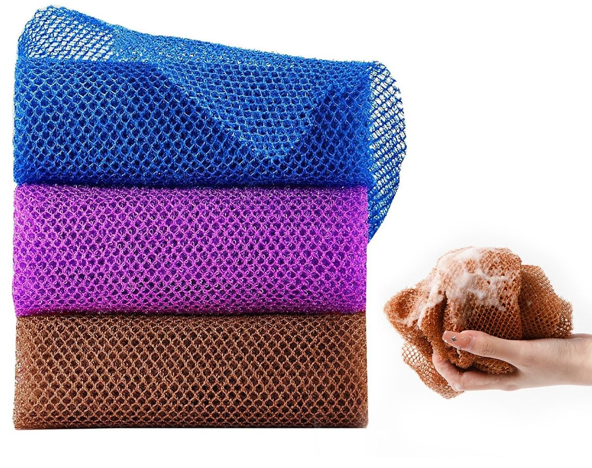 3PCS African Net Sponges, (80 * 30cm) Long Net Bath Sponge Exfoliating Towels for Bath, Shower Body Scrubber Back Scrubber Skin Smoothers for Daily Use