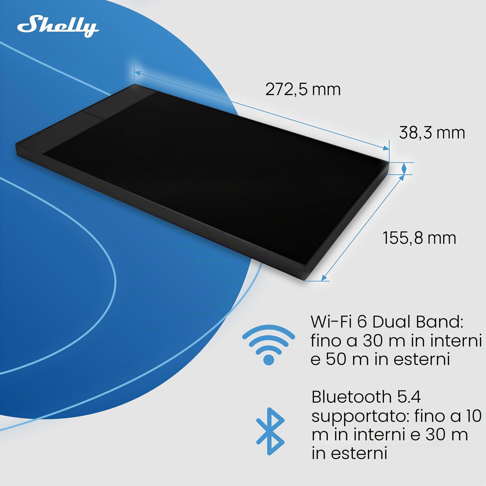 Shelly Wall Display XL Nero - 10.1" Pannello di Controllo Smart WiFi, 4 Pulsanti, Termostato, Relè Integrato 5A, Richiede Neutro, Sensori LUX, Altoparlanti Stereo, Home Assistant, Domotica